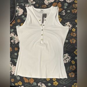 Amalli Talli White Ribbed Henley Tank Top